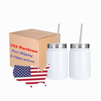 China Viable USA Warehouse Mazoho 17oz Stainless Steel Sublimation Mug Blanks Mason Jar With Lid And Straw for sale