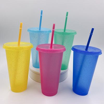 China 5PCS/Set 16/24oz CREATIVE Plastic Glitter Cold Coffee Mug with Tumbler and Lid Plastic Straw for Party for sale