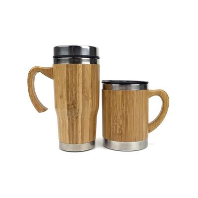 China Sustainable Custom 300/400/450ml Bamboo Coffee Mug, 18/8 Stainless Steel Insulated Bamboo Coffee Tumbler With Handle for sale