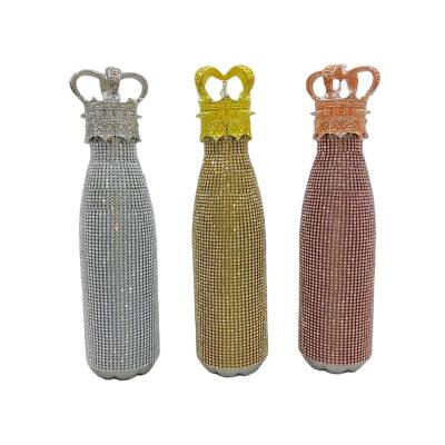 China New Product 500ML Diamond Water Bottle Wholesale Viable Vacuum Double Wall Bling Rhinestone Water Bottle for sale