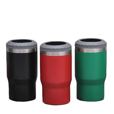 China Sustainable 14oz 4 In 1Can Insulated Two Lids Double Wall Stainless Steel Vacuum Can Beer Bottle Cooler for sale