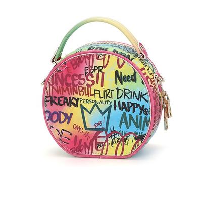 China Graffiti fashion small summer bag square backpack Fashionable round small bag. Women's Colorful Letter Handbag for sale