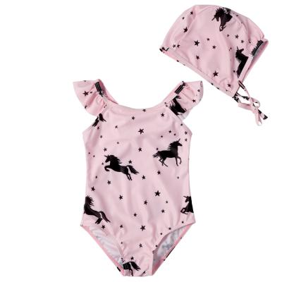 China Wholesale Baby's Beach Pink Unicorn One Piece Cute Kids Breathable Swimsuit With Matching Hat for sale