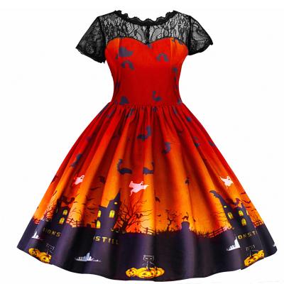 China New Arrival Breathable Halloween Day Children Fashion Print Pumpkin Dress Babies Costume Dress Up Dress for sale