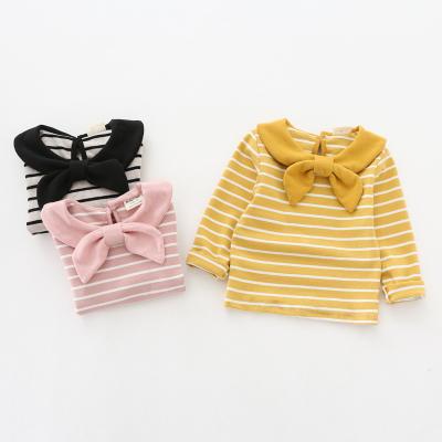 China 2021 viable spring and autumn new girls striped baby female bow long-sleeved T-shirt for sale