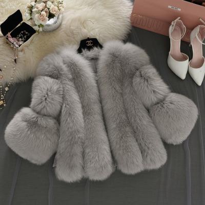 China 2022 Fashion Faux Fur Women's High Quality Crop Plush Coat Winter Jacket V Neck Long Sleeve Breathable Female Overcoat for sale