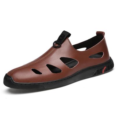 China Unique Hollow-out Soft Leather Shoes Breathable New High Quality Breathable Men's Flat Sandals for sale