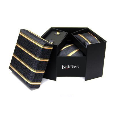 China Factory Price Polyester Woven Modern Polyester Woven Festival Tie Black Gift Set For Men for sale