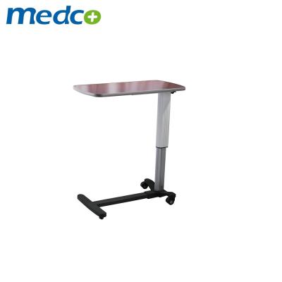 China Traditional Medical Furniture Height Adjustable Wooden Overbed Table With Casters for sale