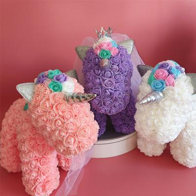 China Eternal Rose Unicorn Bear Teddy DIY Preserved Artificial Flower 40cm Handmade Roses Doll Gift for Valentine Birthday Wedding for sale