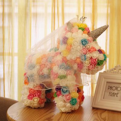 China Eternal Rose Unicorn Teddy Bear DIY Preserved Artificial Flower 40cm Handmade Roses Doll Gift for Valentine Birthday Wedding for sale