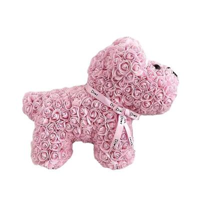 China Eternal Rose Dog Preserved Artificial Flower Teddy Bear DIY 40cm Handmade Roses Doll Gift for Valentine Birthday Wedding for sale