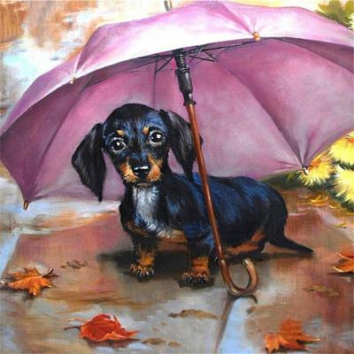 China Custom Full Drill Diamond Painting DIY Sausage Embroidery Handwork Fashion Dog Umbrella Wall Decor Animal Home Decor Environmental Friendly Dog Umbrella Wall Decor for sale