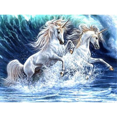 China Custom Wholesale Full Drill Diamond Painting DIY Handwork Fashion Cartoon Wave Unicorn Sea Cross Stitch Embroidery Environmentally Friendly Home Decor for sale