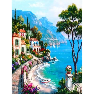 China Full Drill 5D Diamond Painting Landscape DIY Custom Diamond Painting Cross Stitch Home Decor Seaside City Environmental Friendly for sale