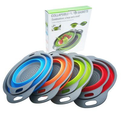 China Multifunctional Folding Basket Viable Double-layer Folding Filter Kitchen Salad Drain Basket Plastic Rotating Colander for sale