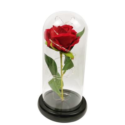 China Europe Amazon Best Selling Glass Cover Preserved Rose Decorative Flowers Aluminum Glass Dome For Festivals Wedding Valentines Gifts for sale