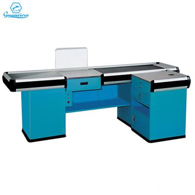 China Full Size Supermarket Quick Checkout Counter With Conveyor Belt Automatic Customized for sale