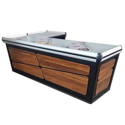 China Good Quality Normal Supermarket Checkout Counter With Eco-friendly Conveyor Belt for sale