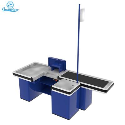 China Supermarket Automatic Small /stores/shops/Shopping Mall Composability Supermarket Cashier Table With Conveyor Belt Retail Store Checkout Counter For Store Factory Price for sale