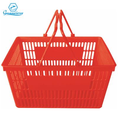 China Sustainable& strong wholesale supermarket plastic shopping basket with handle for sale