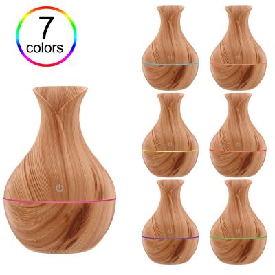 China Household Home Office Wood Grain Humidifier Vase Air Diffuser 130ml Ultrasonic Humidifier LED 7 Colors Single Night Light Mini for sale