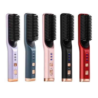 China Nondisposable Custom Made Unisex 2 in 1 Electric Curler Hair Straightener Comb Cordless Fast Heating Ionic Hair Straightener Brush for sale