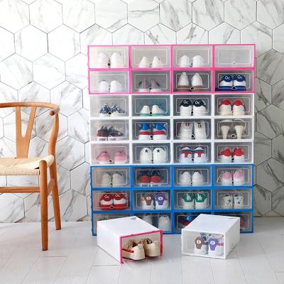 China Factory Wholesale Folding Thickened Transparent Plastic Shoe Drawer Storage Box Flip Shoes Box Stackable for sale