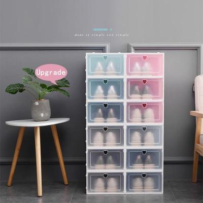 China Custom High Quality Folding Drawer Organizer Storage Shoe Box Flip Thickened Plastic Stackable Transparent for sale