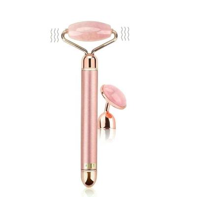 China Skin Tightening Massager HOT Vibrating Jade Roller Shaped Face Eye Lift Rose Quartz Roller Face Roller Slimming Beauty Bar Massager for sale