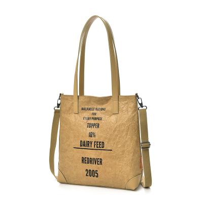 China New Fashion Ladies Women Eco-friendly Kraft Paper Tyvek Tote Bag Vintage Handbag for sale