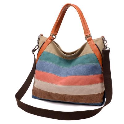 China Different Size Three Lady Vintage Stripe Canvas Cross - Body Bags Women Handbags for sale