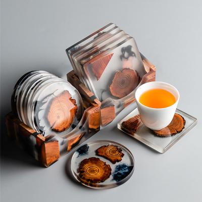 China 6pcs Workable With Stand Artist Designs Japan Style Epoxy Resin Wooden Craft Coasters for sale