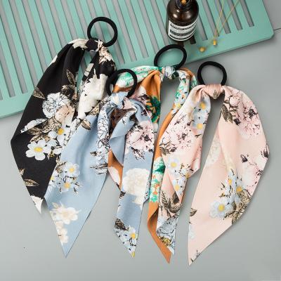 China Fashion Women Girls Long Lasting Custom Holiday Ponytail Holder Chiffon Ribbon Soft Elastic Hair Bands Scrunchies Scarf for sale