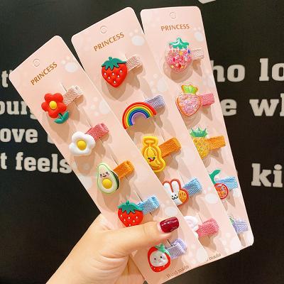 China Metallic Clips Custom Princess 5pcs Fruit Rainbow Animal Rabbit Flower Strawberry Rubber Hair Clips Set For Kids Hair Clips for sale