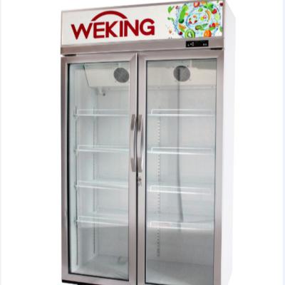 China COMPRESSOR 800L Double Doors Vertical Showcase Cooler For Drinks Cool Deverage for sale