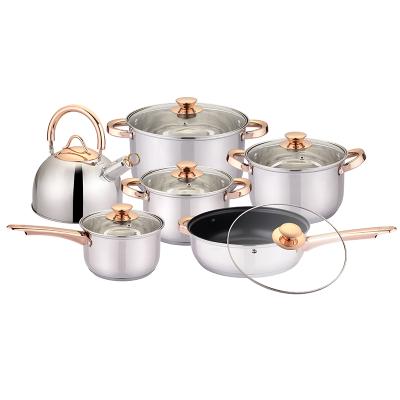 China Customized Stainless Steel Camping Viable Glass Cook Ware Pot Stainless Steel Cookware Set Kitchenware for sale