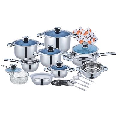 China 24pcs Induction Sustainable Cookware Set Prestige Glass Cover Kitchenware Pots And Pans Elegant Blue Cookware Set for sale