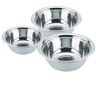 China Sustainable Kitchen Sifting Fruit SS Colander Anti Rust Baskets Roll Stainless Steel Colanders Strainers for sale