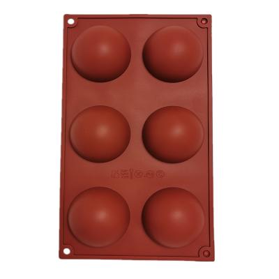 China Wholesale Viable Semicircle 6 Holes 3D Ice Cream Cake Mousse Dome Silicone Rubber Jelly Hot Chocolate Bomb Silicone Baking Mold for sale