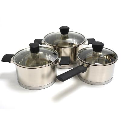 China Milk Pan Pot Wholesale Custom Kitchen Viable Stainless Steel Glass Lid Cooking Pot Cookware Pan Set for sale