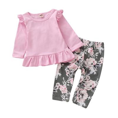 China New Baby Anti Shrink 2pcs Custom Made Baby Clothes Sets 100% Cotton Healthy Baby Floral Pants Long Sleeves Clothes Sets High Quality for sale