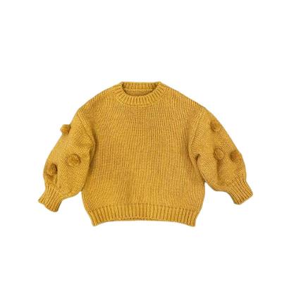 China 2022 Hot Selling New Fashion Breathable Round Neck Long Sleeve Children Yellow Loose Sweater With Ball for sale