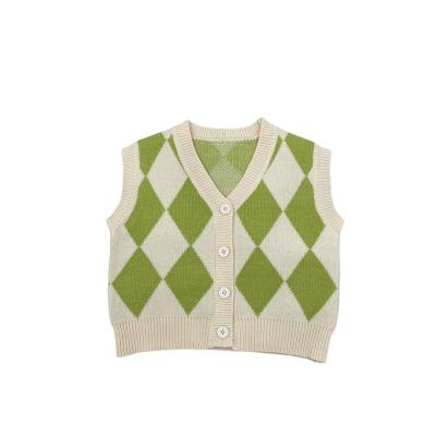 China Factory direct sales winter new children's clothing breathable 2022 girls fashion casual checkerboard knitted vest for sale