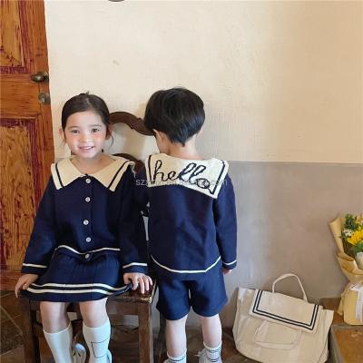 China [On Sale] Breathable Autumn Children Kids Navy Collar Sweater Skirt Suit Toddler Uniform Clothes Sets For Little Girls Baby Boy for sale