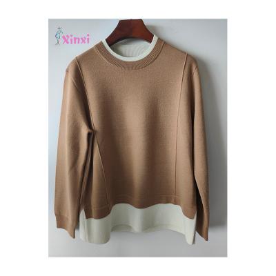 China Hot Selling High Quality Sweater Anti-wrinkle Crewneck Khaki Black Patchwork Knit Sweater for sale