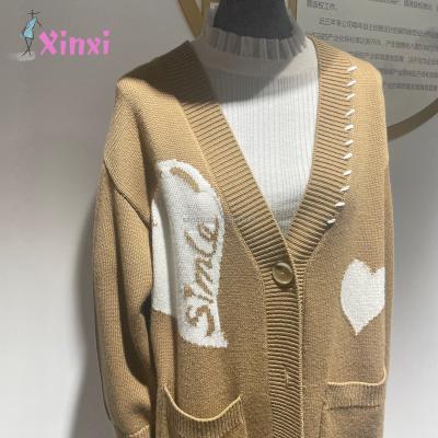 China Cozy 2022 Wool Customize Women Sweater Long Sleeve Button Knit Cozy Heart V-Neck Cardigan for sale