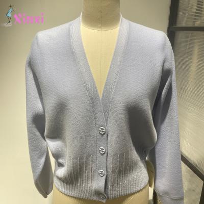 China Fashion Cozy Wool Outwear Plus Size Button Knit Sweater Solid Color Long Sleeve Plain V-Neck Cardigan For Women for sale