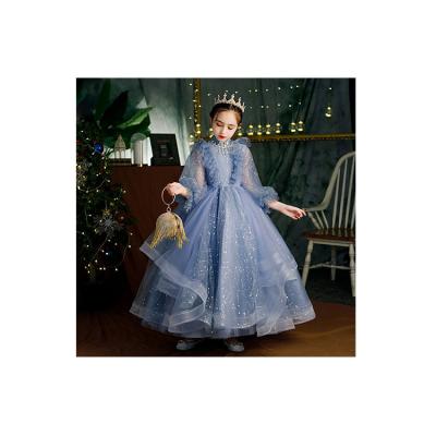 China Breathable Top 202 Selling Girls Party Washable Fluffy Blue Star Pattern Bridesmaid Dress Prom Dress for sale