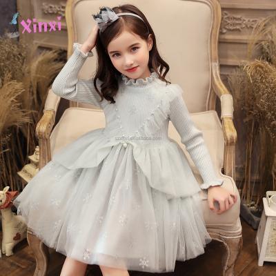 China Quality Breathable Flower Kids Snowflake Sweater Party Princess Girls Dresses For 4-10 Years Little Warm Baby for sale